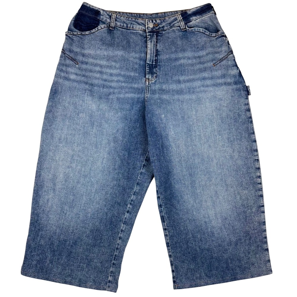 Pilcro Button Carpenter Utility Wide Leg Jeans Cropped Women's Blue Y2K  Altered